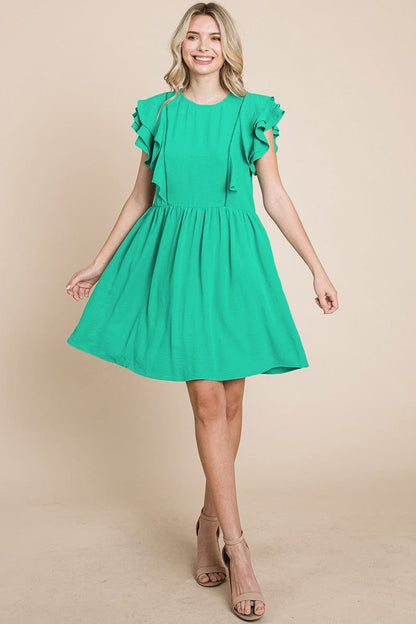 Flutter Sleeve Front Lace Ruched Sundress by RolyPoly Apparel