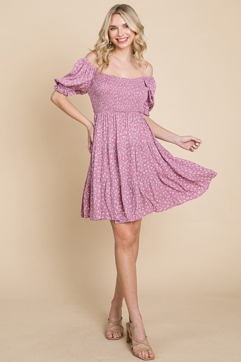 Smocked Floral Puff Short Sleeve Tiered Dress by RolyPoly Apparel