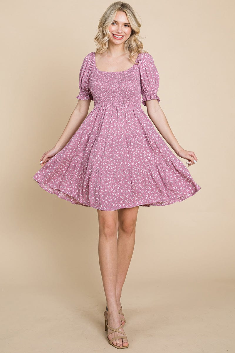 Smocked Floral Puff Short Sleeve Tiered Dress by RolyPoly Apparel