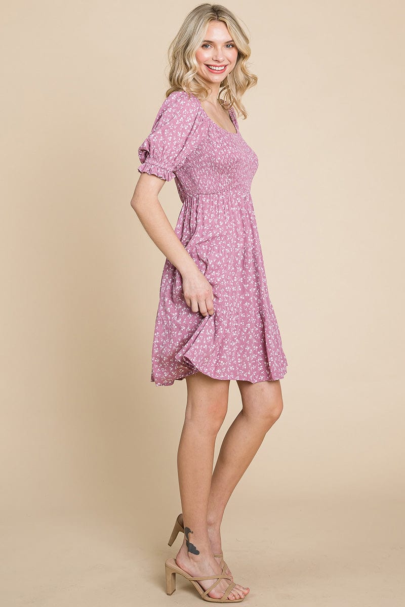 Smocked Floral Puff Short Sleeve Tiered Dress by RolyPoly Apparel