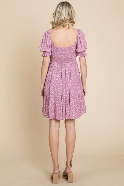 Smocked Floral Puff Short Sleeve Tiered Dress by RolyPoly Apparel