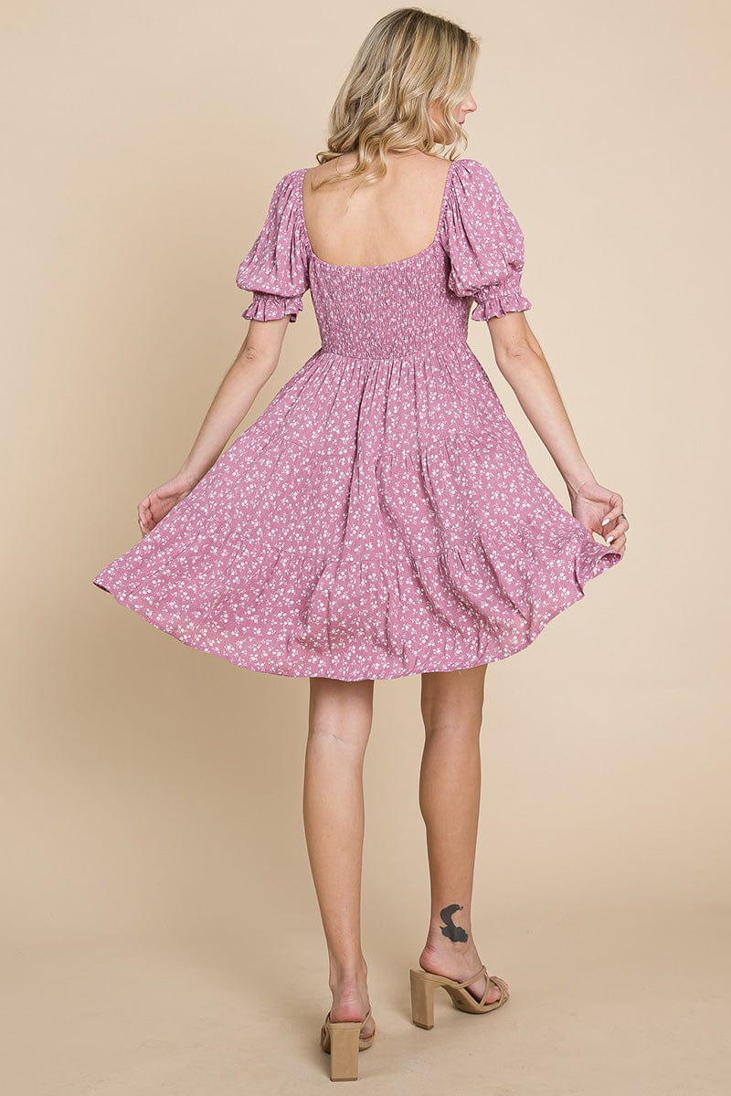 Smocked Floral Puff Short Sleeve Tiered Dress by RolyPoly Apparel