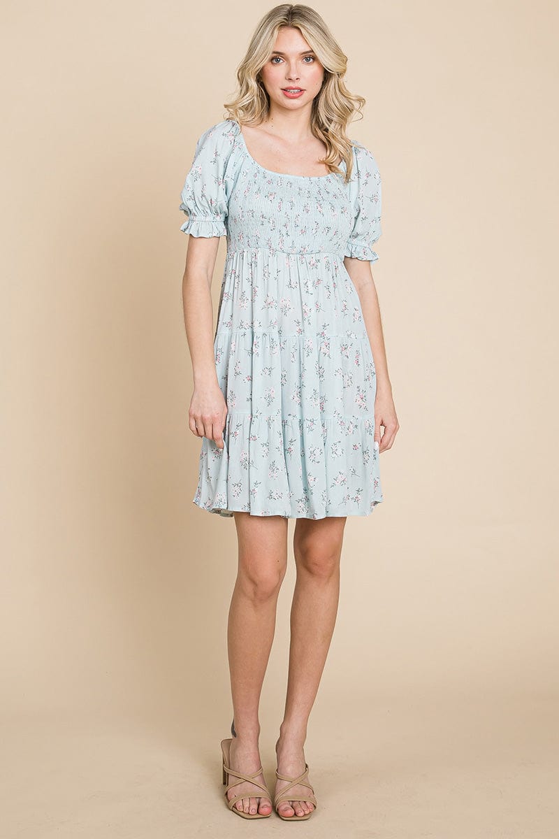 Smocked Floral Puff Short Sleeve Tiered Dress by RolyPoly Apparel