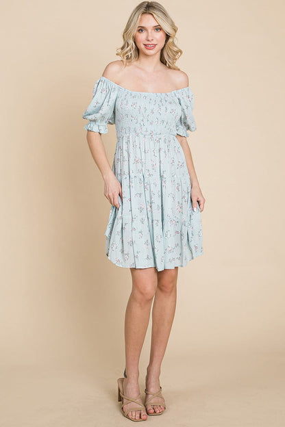 Smocked Floral Puff Short Sleeve Tiered Dress by RolyPoly Apparel
