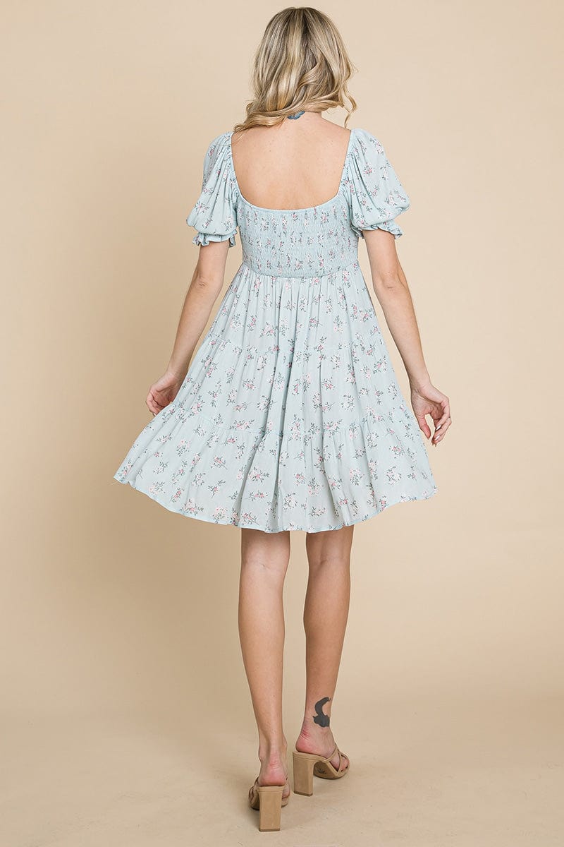 Smocked Floral Puff Short Sleeve Tiered Dress by RolyPoly Apparel