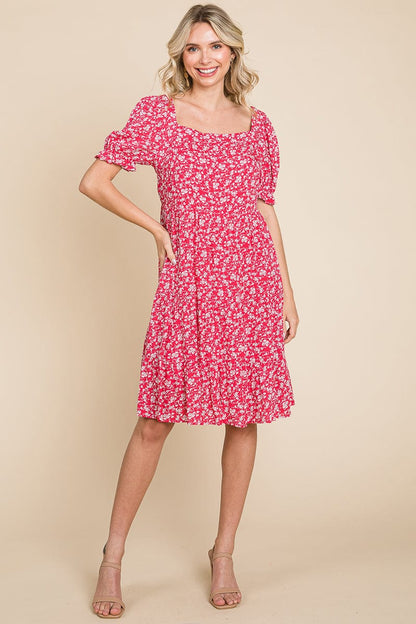 Floral Printed Square Neck Layered Dress by RolyPoly Apparel