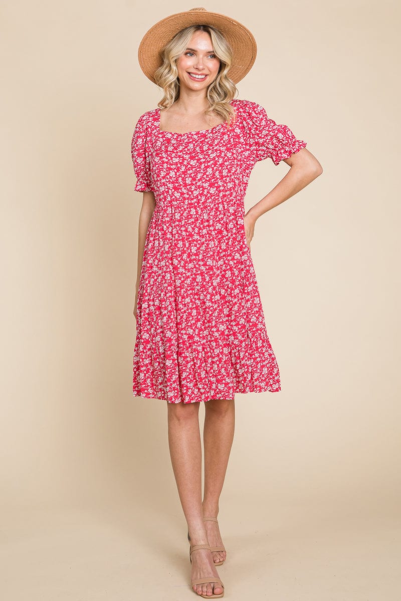 Floral Printed Square Neck Layered Dress by RolyPoly Apparel