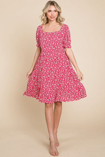 Floral Printed Square Neck Layered Dress by RolyPoly Apparel