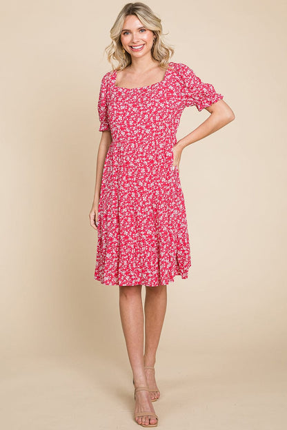 Floral Printed Square Neck Layered Dress by RolyPoly Apparel
