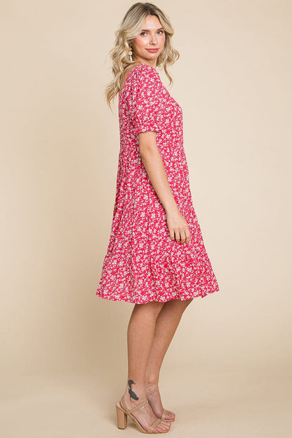 Floral Printed Square Neck Layered Dress by RolyPoly Apparel