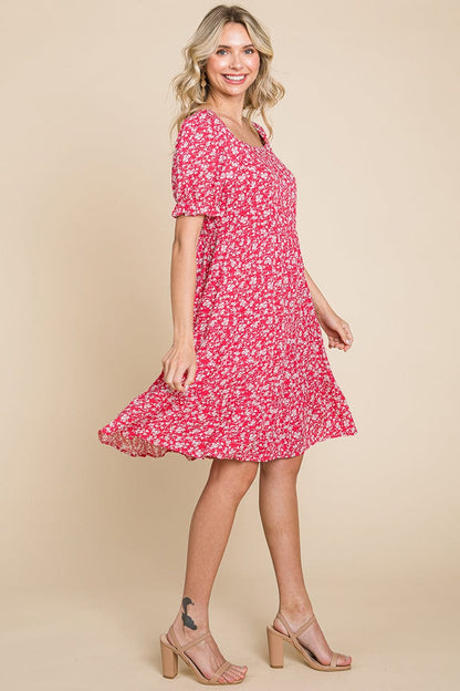 Floral Printed Square Neck Layered Dress by RolyPoly Apparel