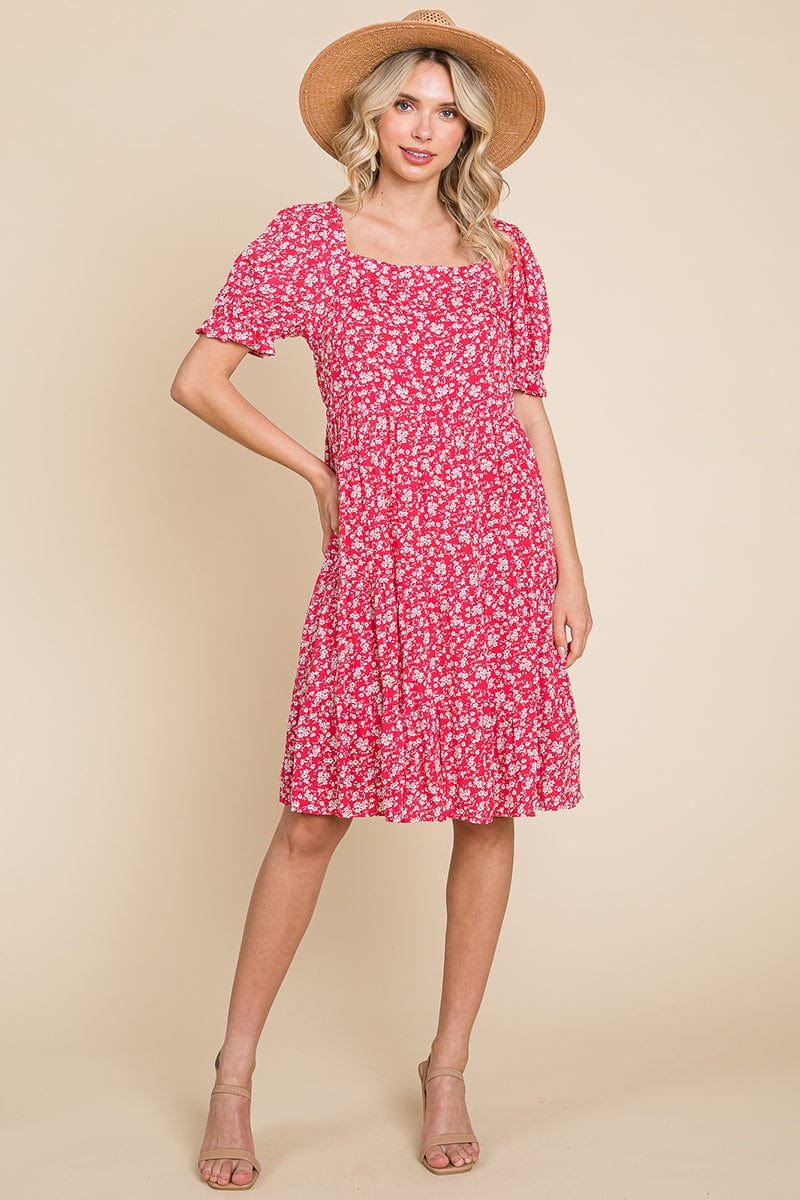 Floral Printed Square Neck Layered Dress by RolyPoly Apparel