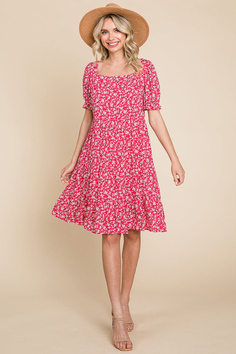 Floral Printed Square Neck Layered Dress by RolyPoly Apparel