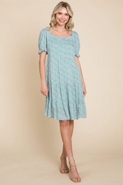 Floral Printed Square Neck Layered Dress by RolyPoly Apparel