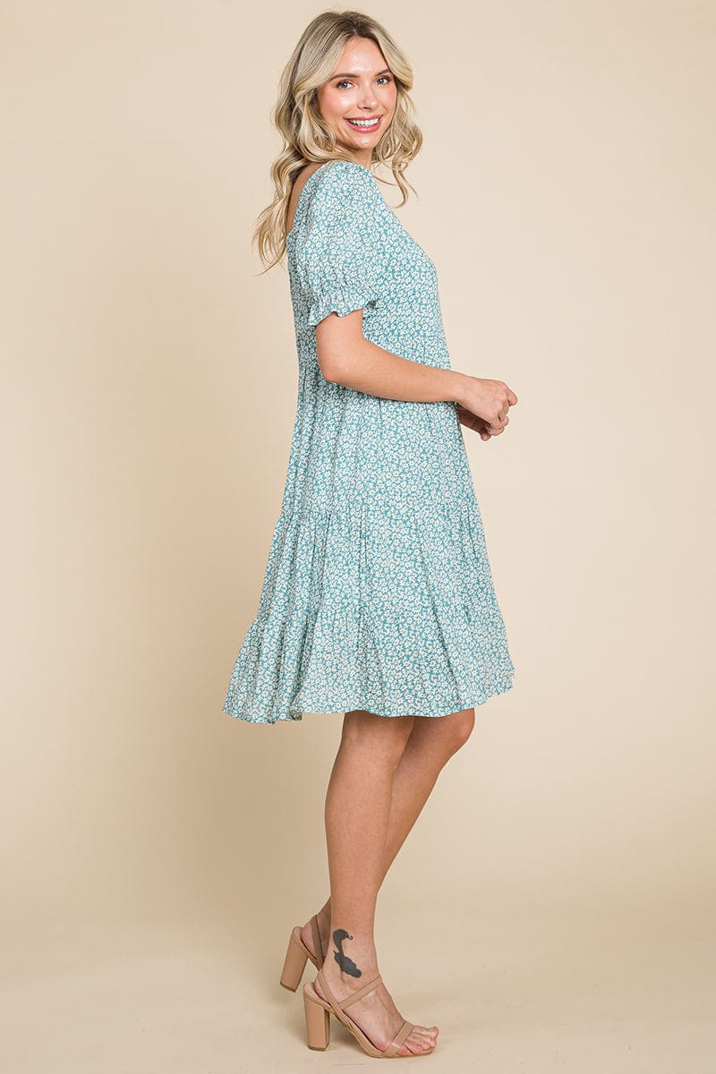 Floral Printed Square Neck Layered Dress by RolyPoly Apparel