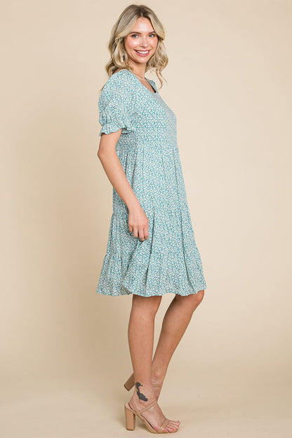 Floral Printed Square Neck Layered Dress by RolyPoly Apparel