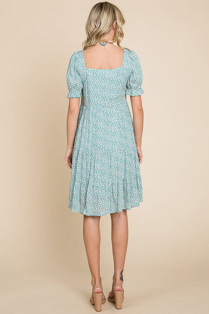 Floral Printed Square Neck Layered Dress by RolyPoly Apparel