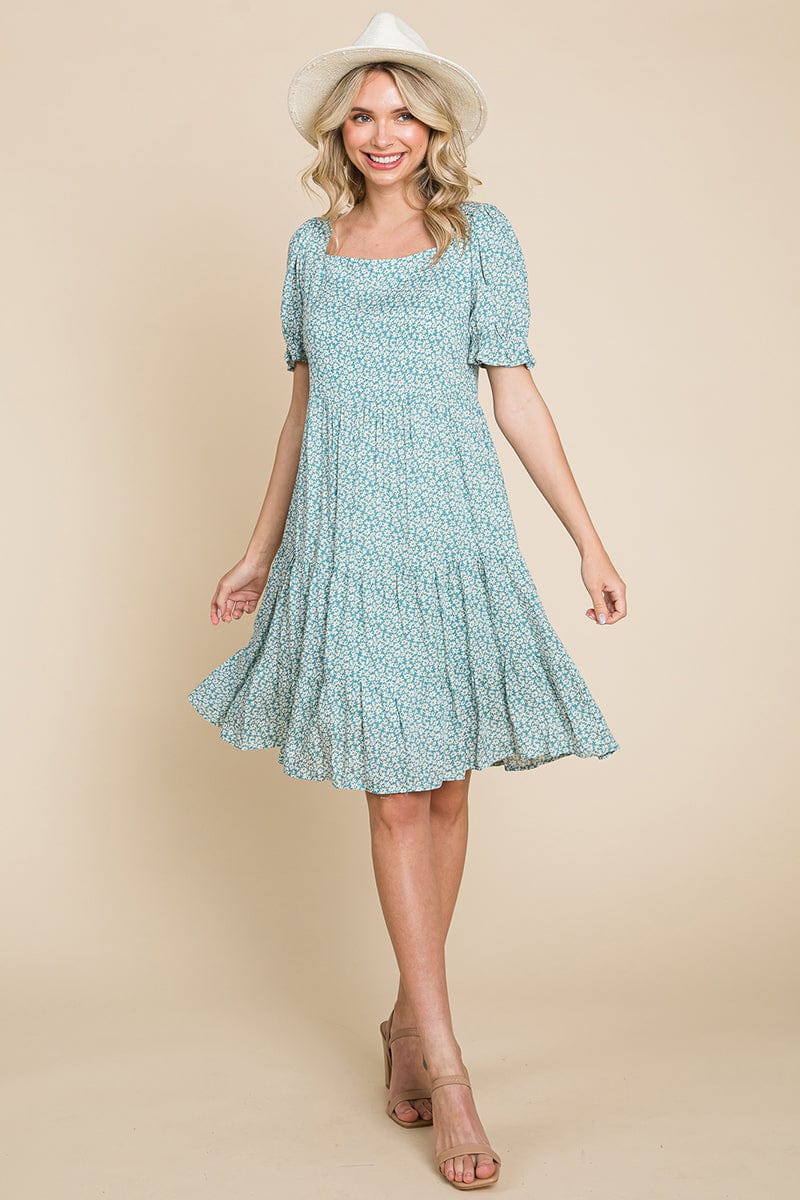 Floral Printed Square Neck Layered Dress by RolyPoly Apparel