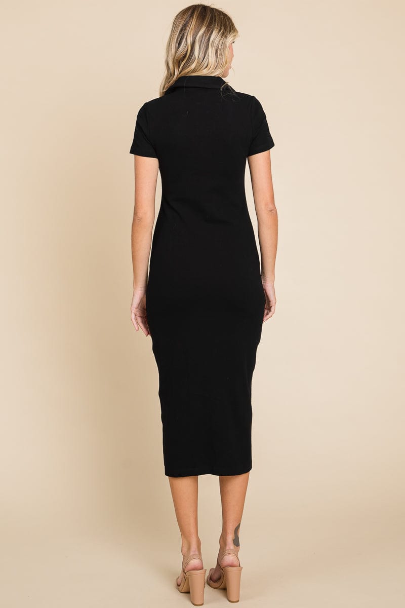 Collared Side Split Ribbed Bodycon Midi Dress by RolyPoly Apparel