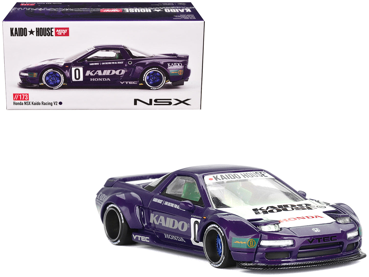 Honda NSX "Kaido Racing V2" #0 Purple with White Hood and Graphics (Designed by Jun Imai) "Kaido House" Special 1/64 Diecast Model Car by Mini GT  free shipping USA