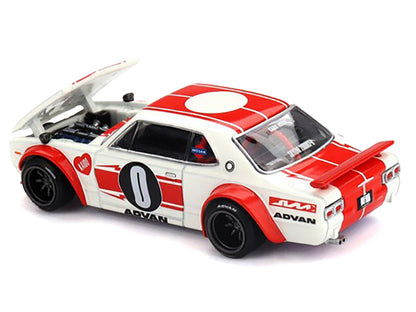 Nissan Skyline 2000GT-R (KPGC10) "Kaido Works V2" RHD (Right Hand Drive) White with Red Stripes (Designed by Jun Imai) "Kaido House" Special 1/64 Diecast Model Car by Mini GT