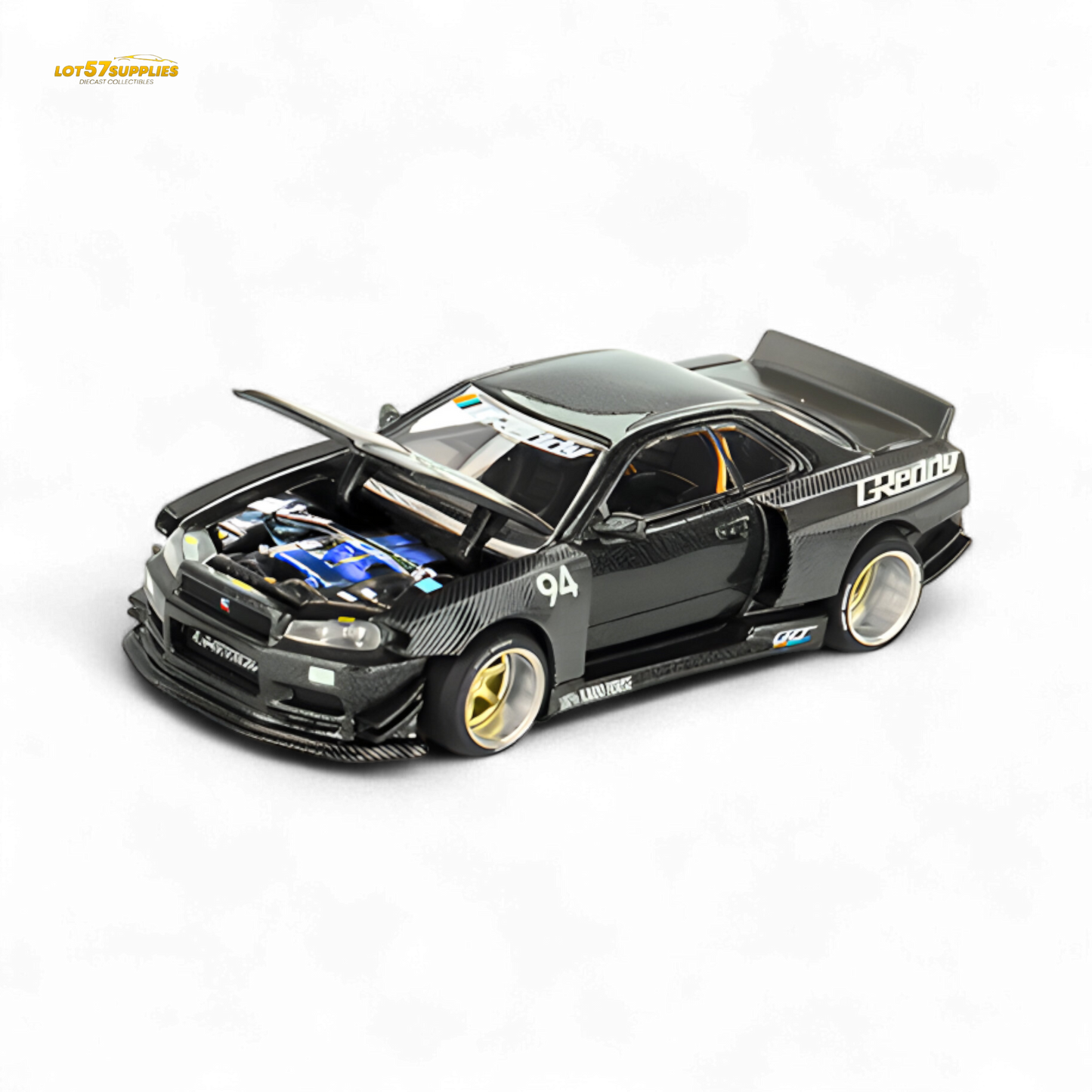 (Pre-Order) Kaido House x Mini GT Nissan Skyline GT-R (R34) Kaido Works GReddy V2 - Black w/ Carbon 1:64