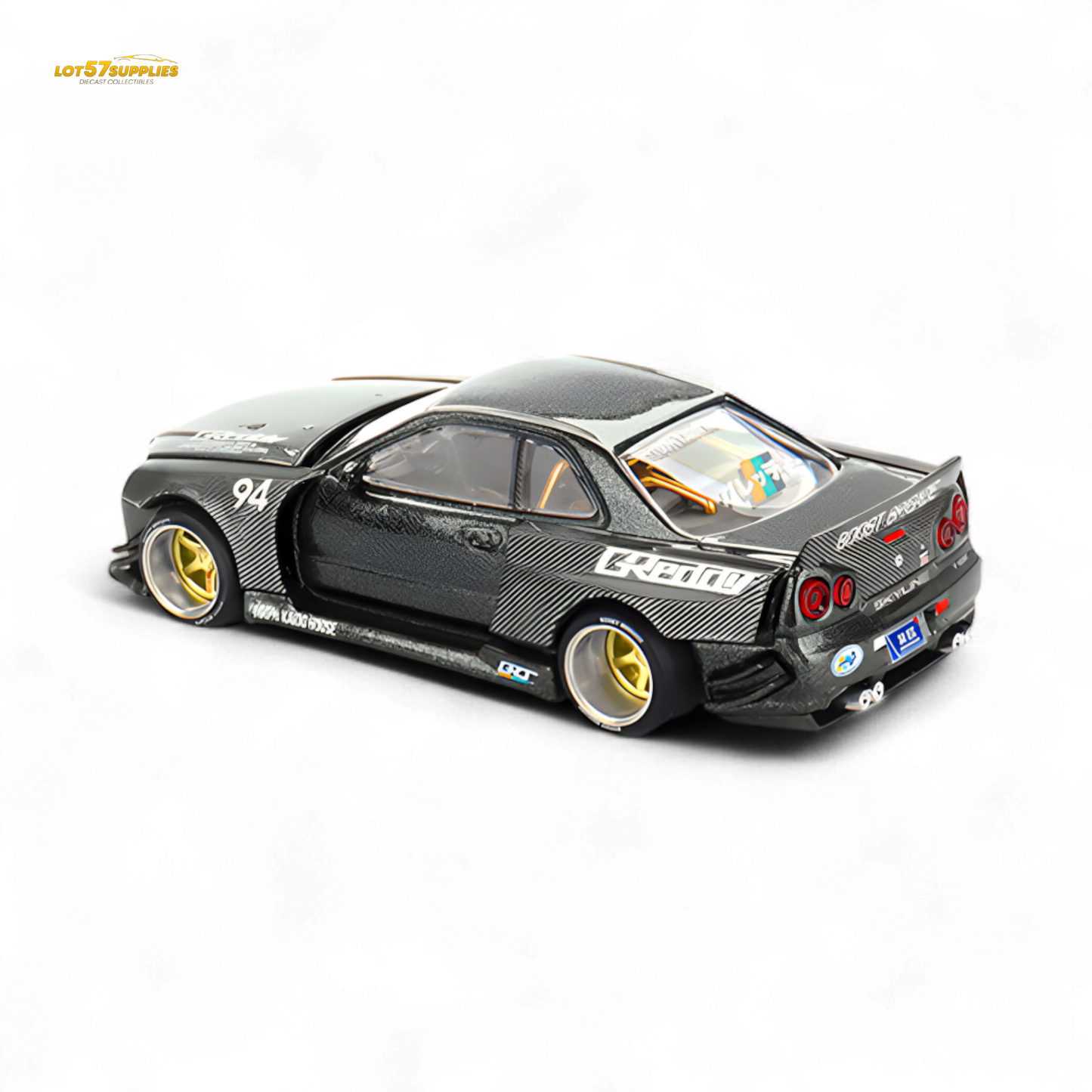 (Pre-Order) Kaido House x Mini GT Nissan Skyline GT-R (R34) Kaido Works GReddy V2 - Black w/ Carbon 1:64