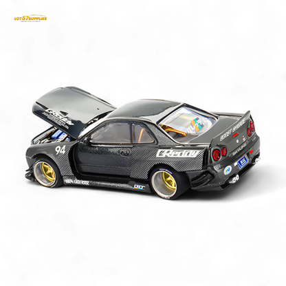 (Pre-Order) Kaido House x Mini GT Nissan Skyline GT-R (R34) Kaido Works GReddy V2 - Black w/ Carbon 1:64