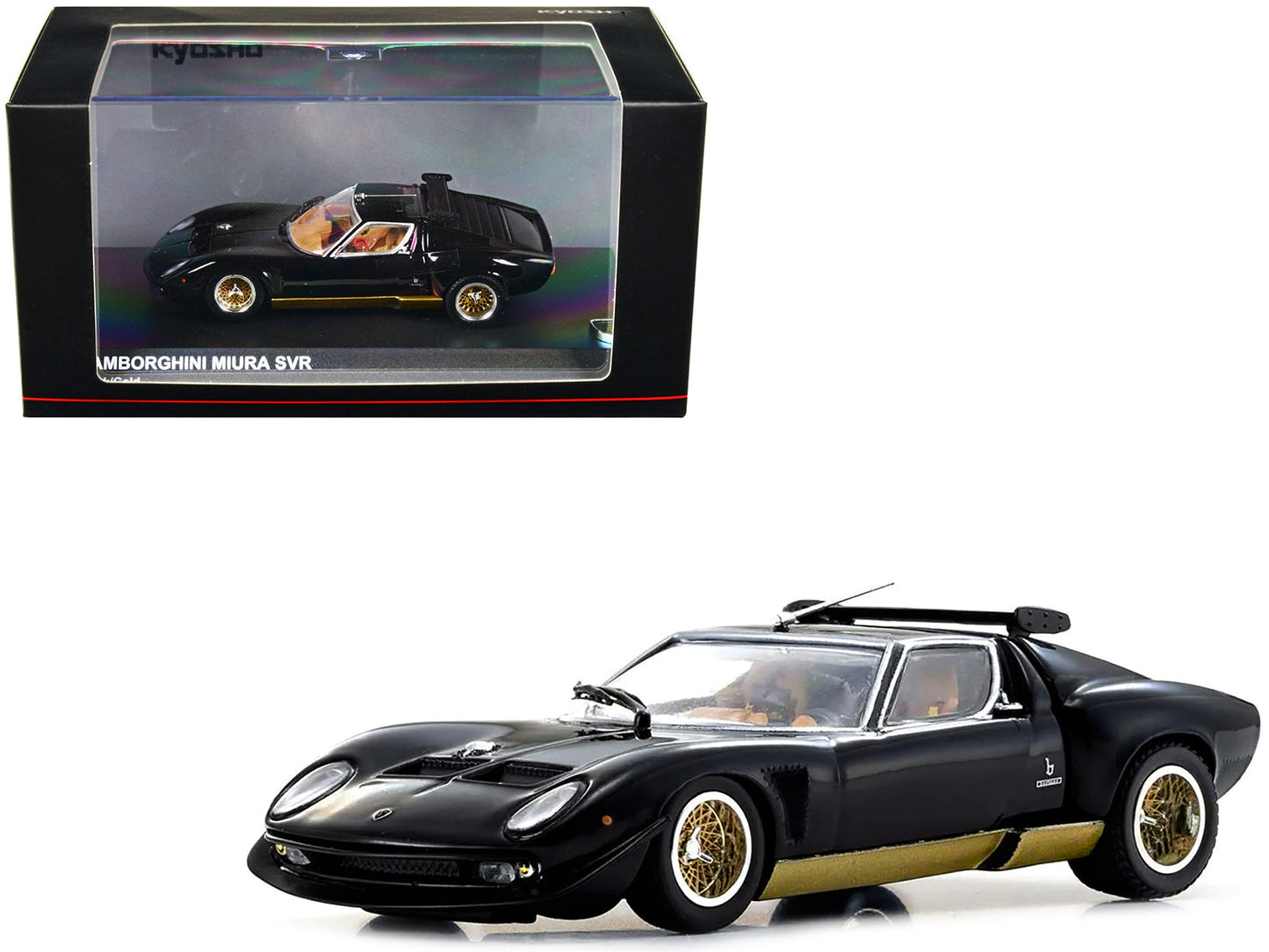 Lamborghini Miura SVR Black with Gold Accents and Wheels 1/43 Diecast Model Car by Kyosho  free shipping USA