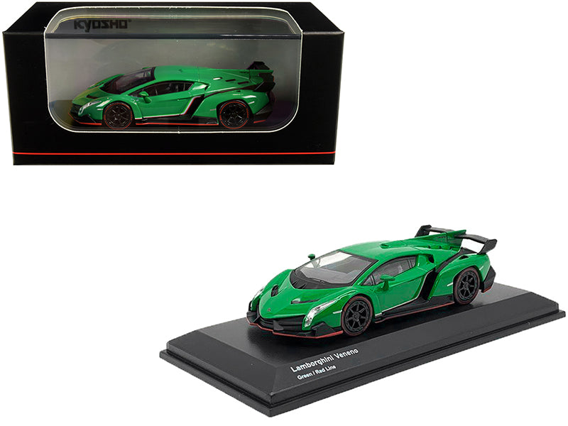 Lamborghini Veneno Green with Red Line 1/64 Diecast Model Car by Kyosho  free shipping USA