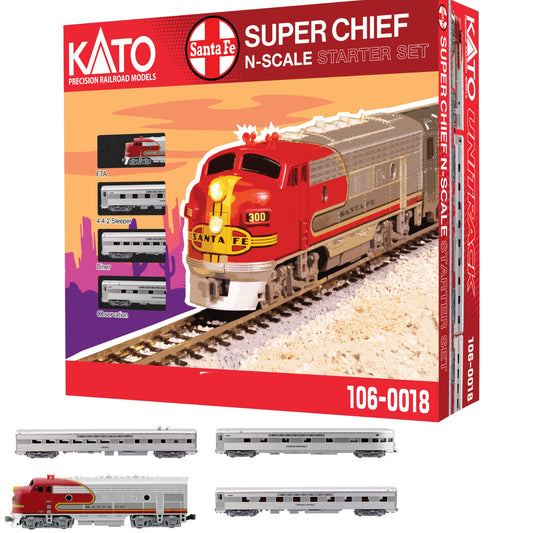 KATO N Scale Santa Fe ATSF Super Chief Train Starter Set 106-0018 Track