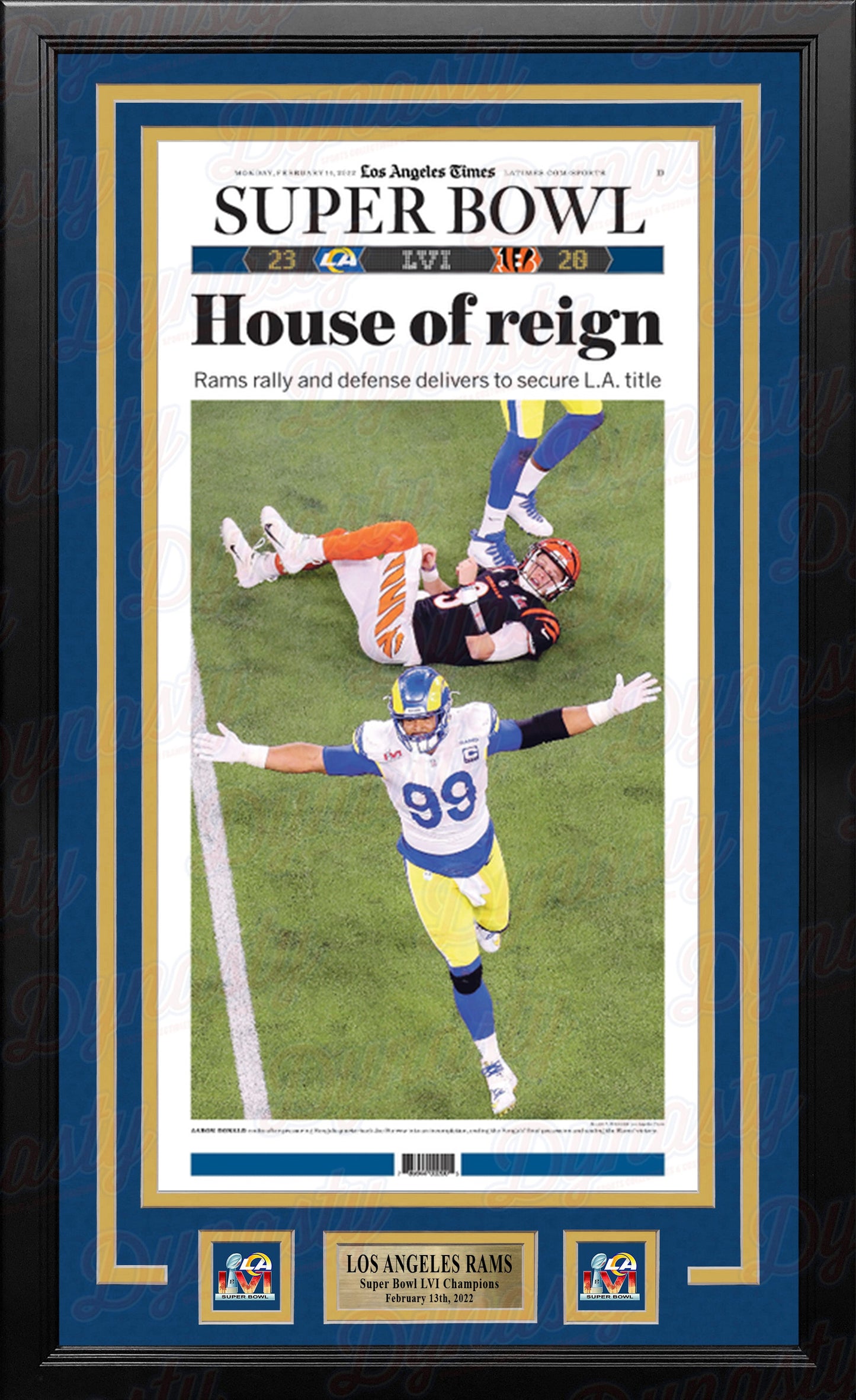 Los Angeles Times Rams Super Bowl LVI Champions Framed House of Reign Newspaper