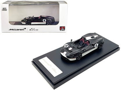 McLaren Elva Convertible #4 Carbon Black with White and Red Stripes 1/64 Diecast Model Car by LCD Models  free shipping USA