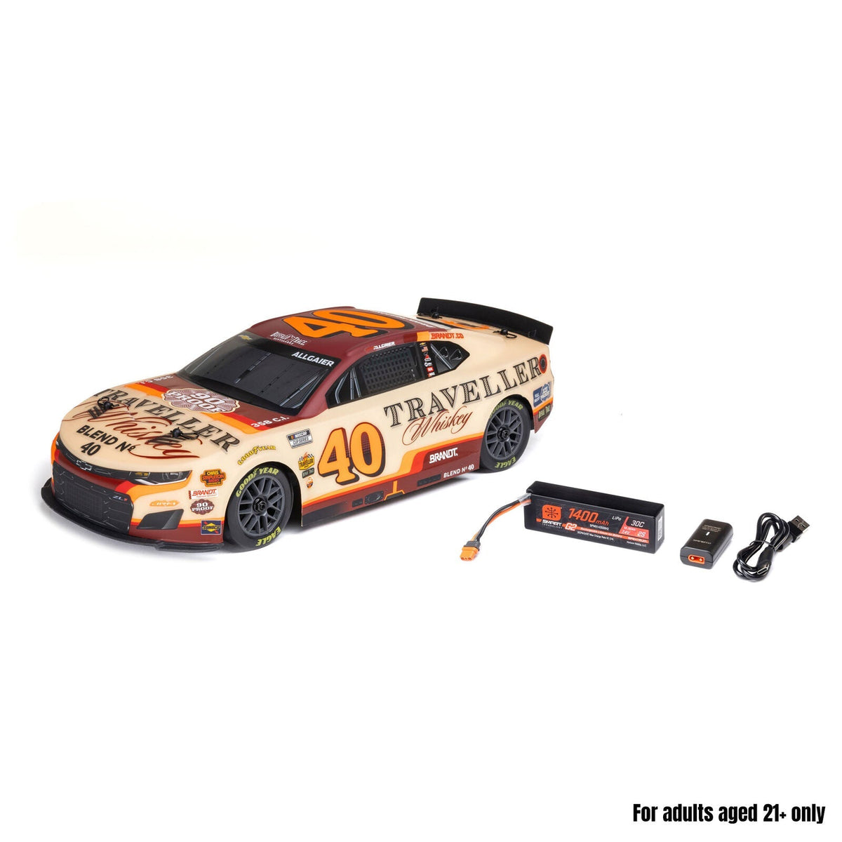 Losi 1/12 NASCAR Justin Allgaier No. 40 Traveller Whiskey Chevrolet ZL1 AWD RTR