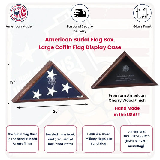 American Burial Flag Box, Large Coffin USA Flag Display Case.