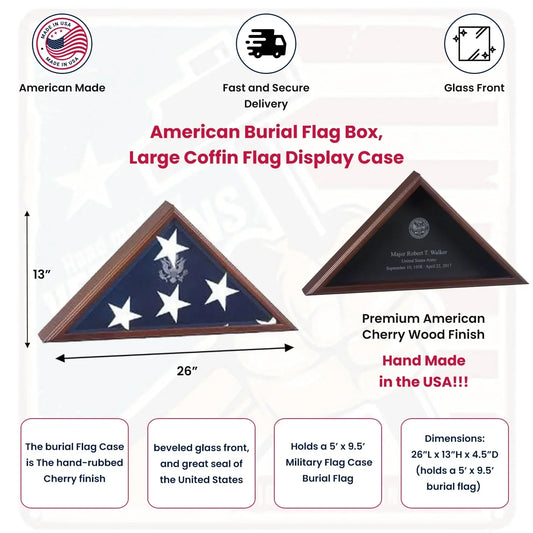 American Burial Flag Box, Large Coffin Burial Flag Display Case.