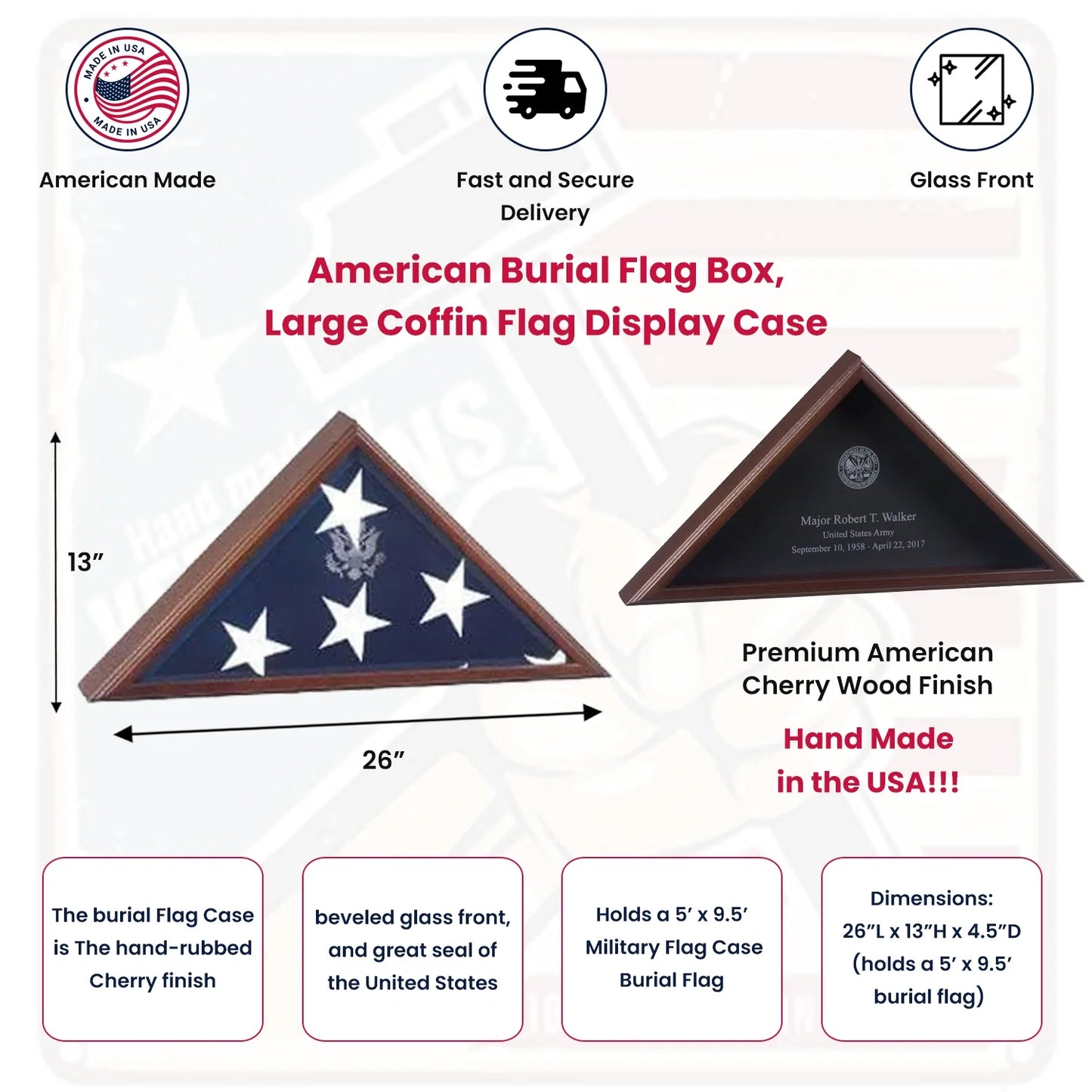Coffin Flag Case Flag Frame, Flag Display case for Large Flag.