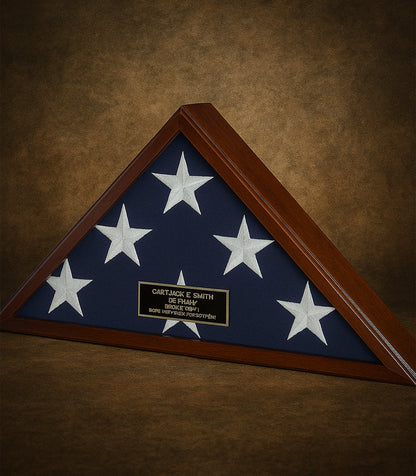 Solid Wood Memorial Flag Case Frame Display Case for 5x9.5' Flag Folded for Funeral or Burial Flag