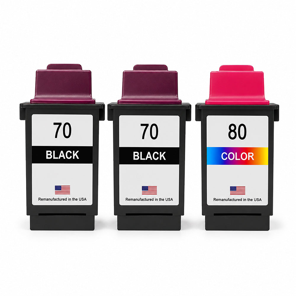 U.S. Remanufactured for Lexmark #70 2 Black / #80 1 Color Ink Cartridges 3-Pack