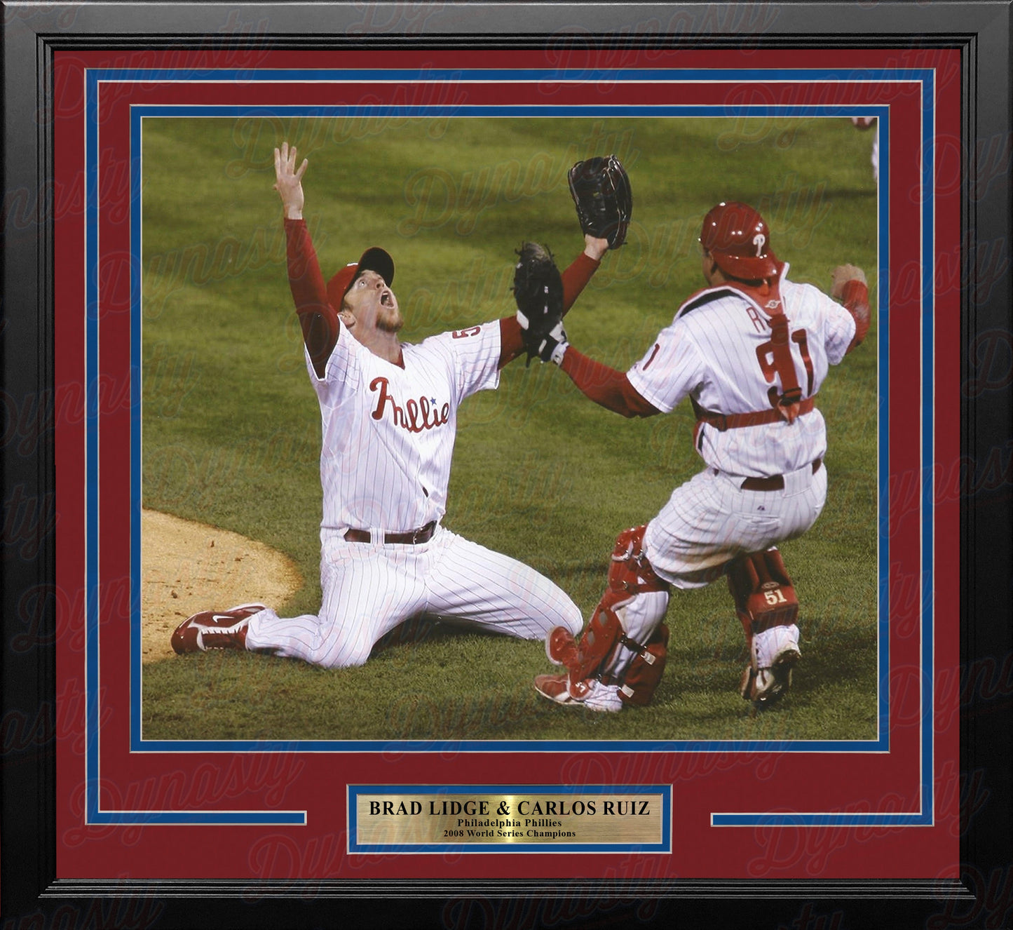 Brad Lidge & Carlos Ruiz 2008 World Series Last Out Celebration Philadelphia Phillies Framed Baseball Photo