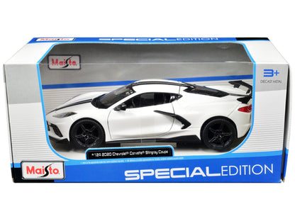 2020 Chevrolet Corvette Stingray Coupe White with Black Stripes "Special Edition" Series 1/24 Diecast Model Car by Maisto  free shipping USA