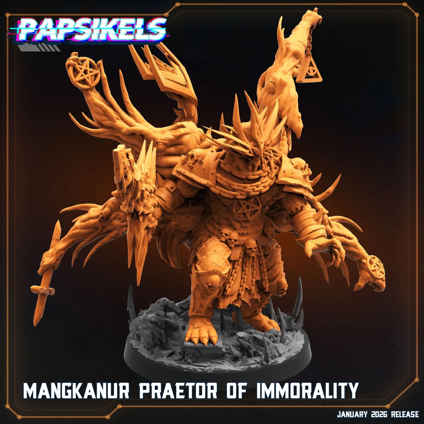 Mangkanur Praetor of Immorality - 100mm Resin Printed Grimdark Mini by Papsikels