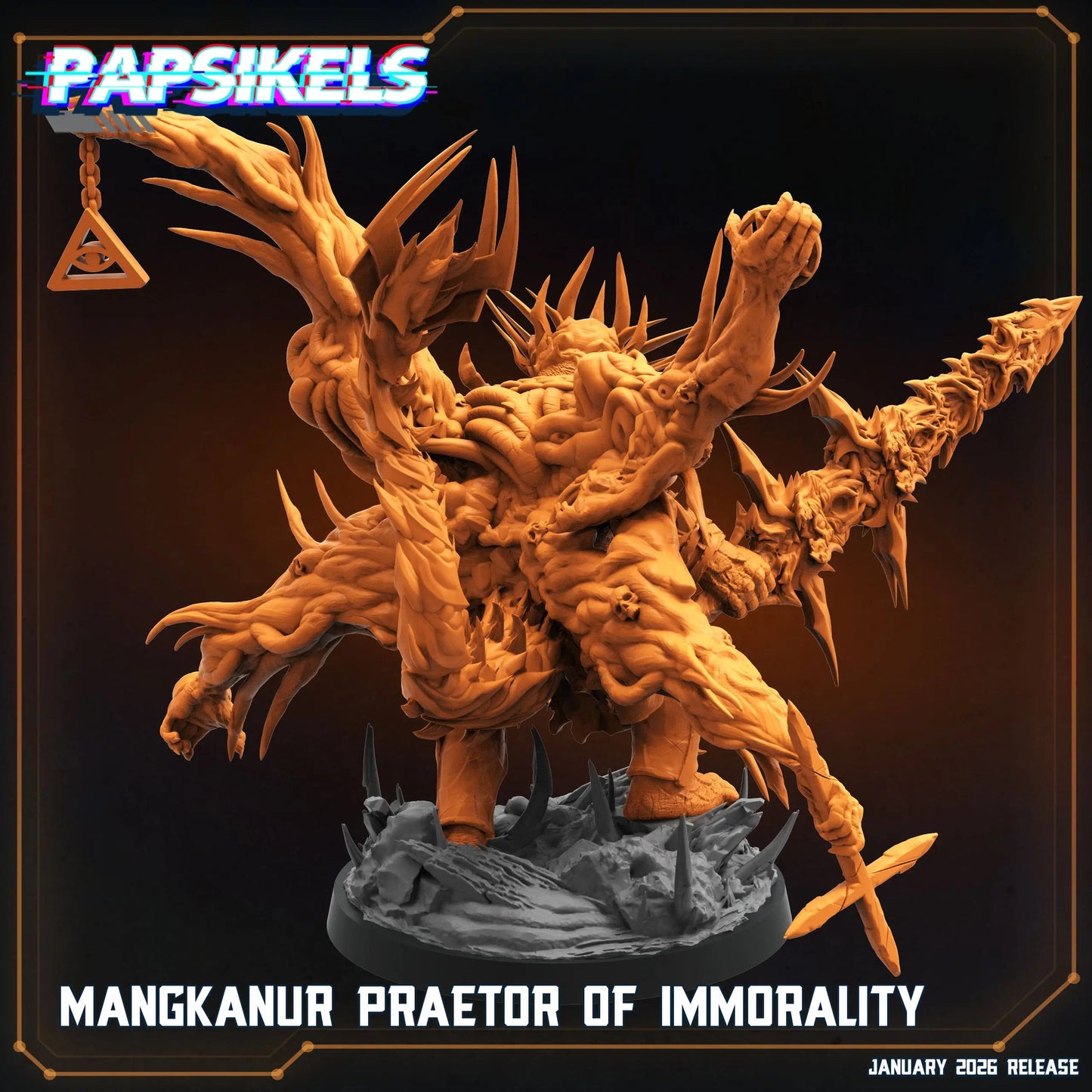 Mangkanur Praetor of Immorality - 100mm Resin Printed Grimdark Mini by Papsikels