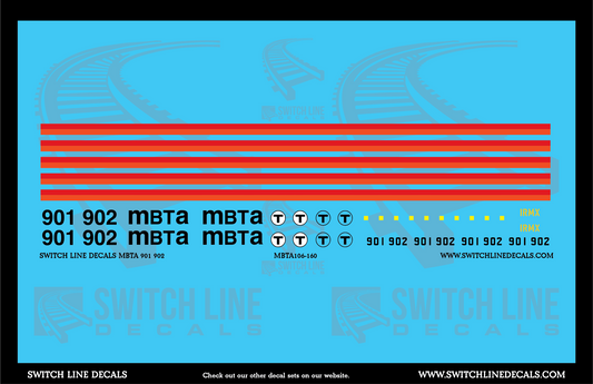 N Scale MBTA 901 & 902 GP9 Locomotive Decal Set