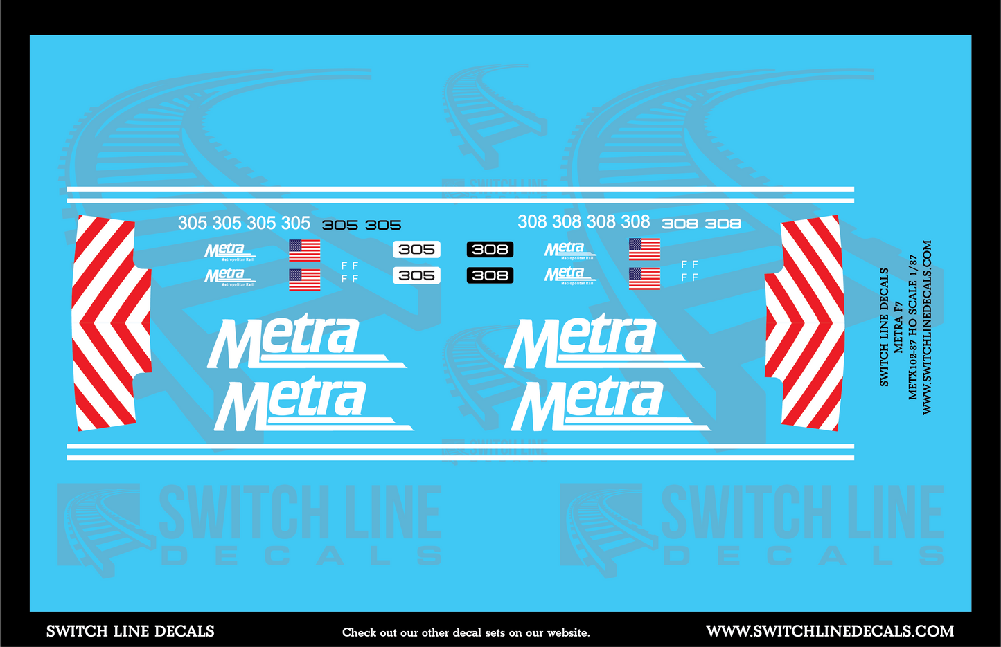 HO Scale Metra EMD F7 305 308 Locomotive Decal Set