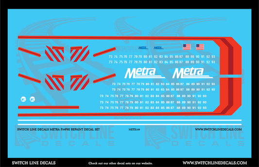 HO Scale Metra F59PHI Repaint Locomotive Decal Set