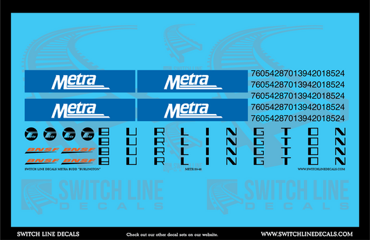 O Scale Metra Budd "Burlington" Passenger Car Decal Set