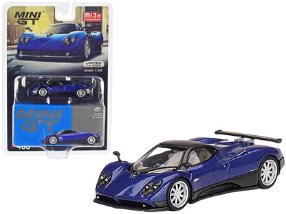 Pagani Zonda F Blu Argentina Blue Metallic with Black Top Limited Edition to 3000 pieces Worldwide 1/64 Diecast Model Car by Mini GT  free shipping USA