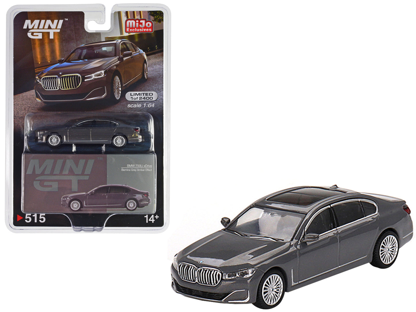 BMW 750Li xDrive Bernina Gray Amber Effect with Sunroof Limited Edition to 2400 pieces Worldwide 1/64 Diecast Model Car by Mini GT  free shipping USA