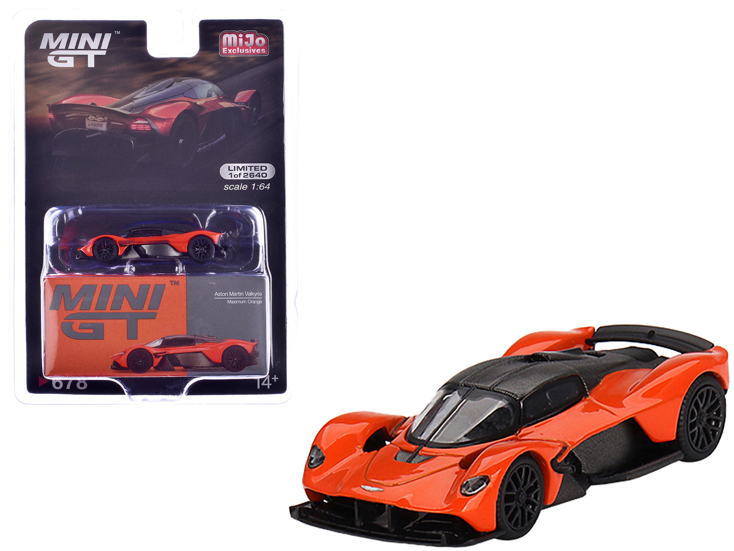 Aston Martin Valkyrie Maximum Orange with Carbon Top Limited Edition to 2640 pieces Worldwide 1/64 Diecast Model Car by Mini GT  free shipping USA